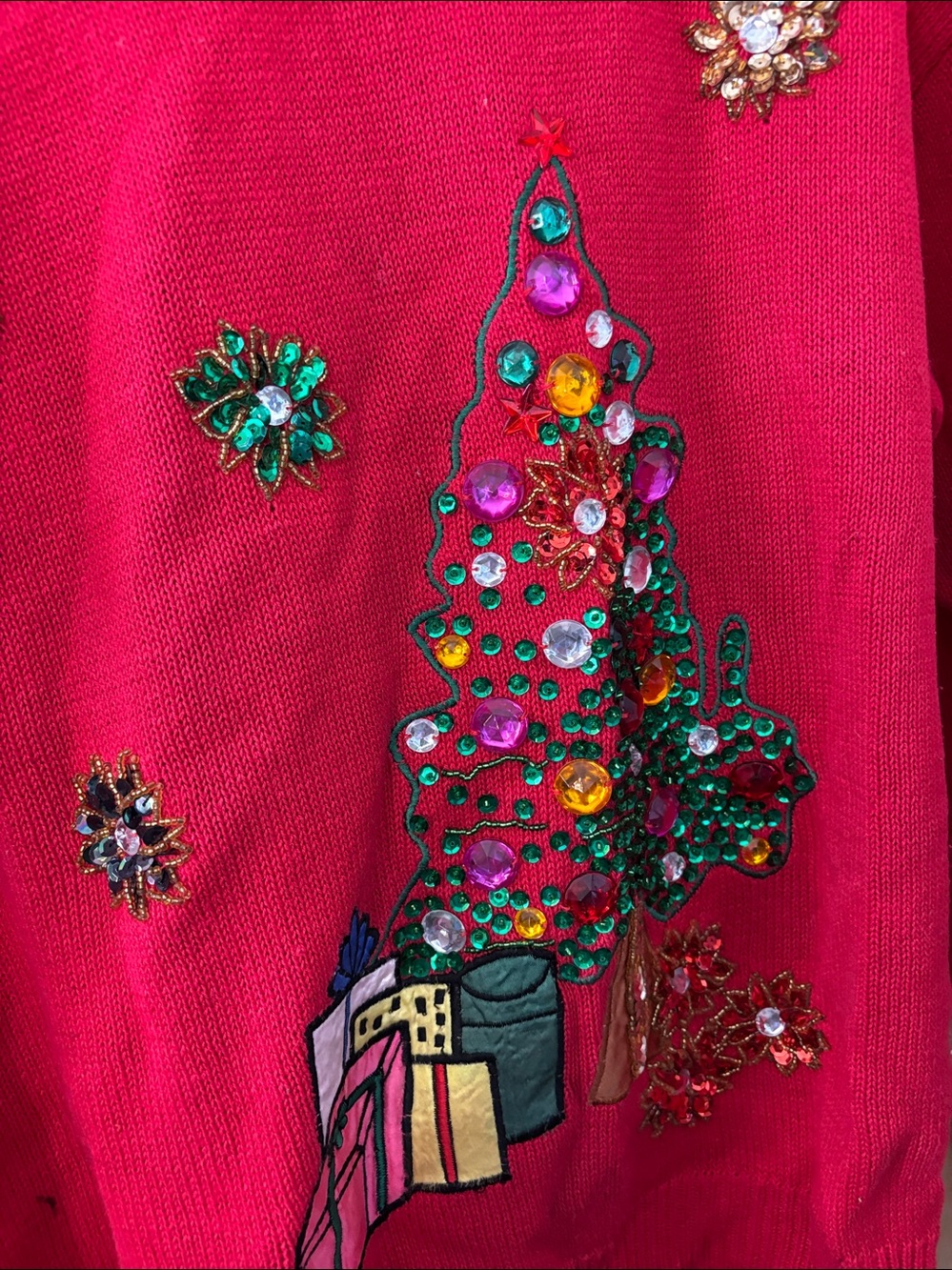 Red Embellished Holiday Sweater Large - Picture 2 of 5